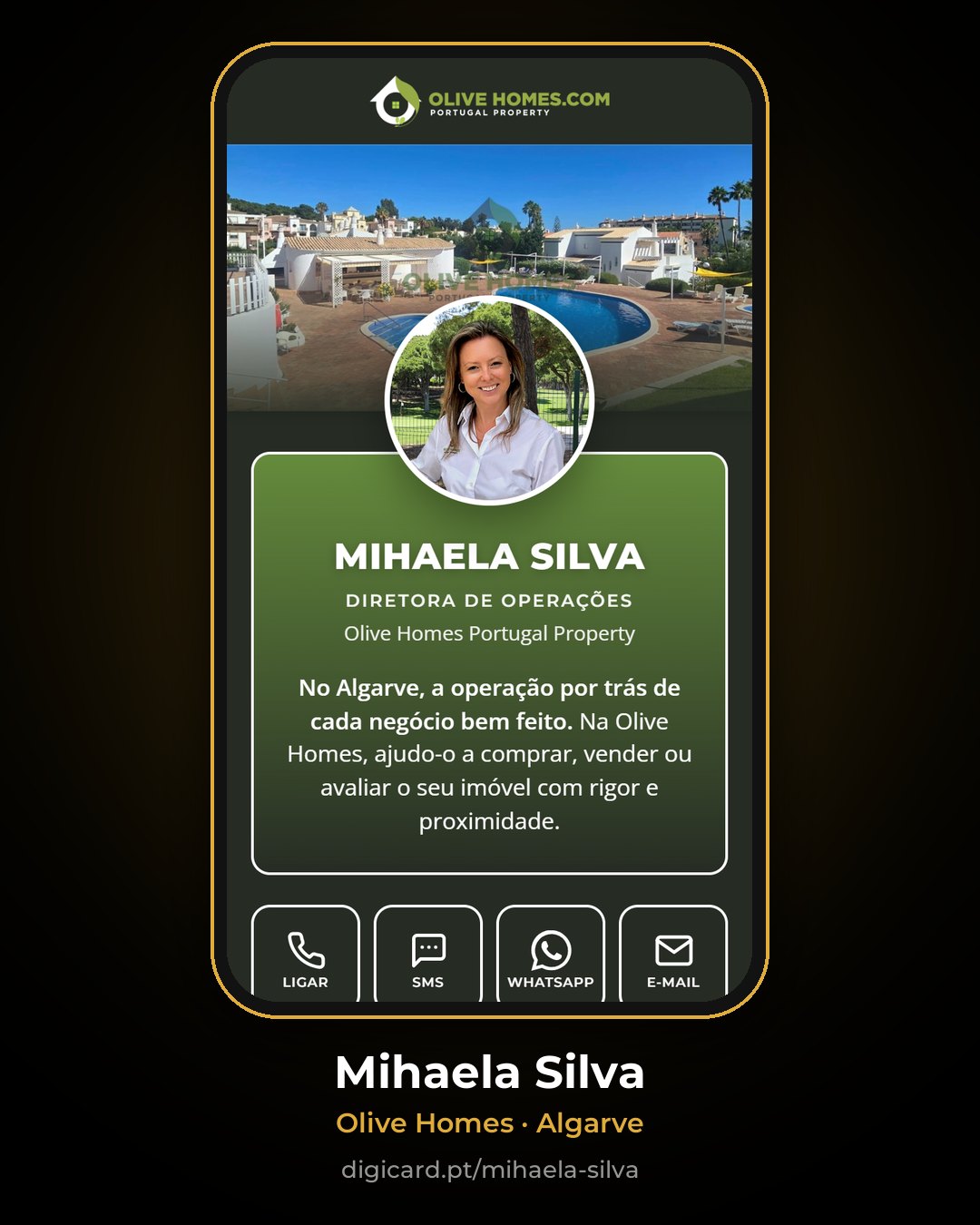 Cartão digital de Mihaela Silva, Olive Homes, Algarve