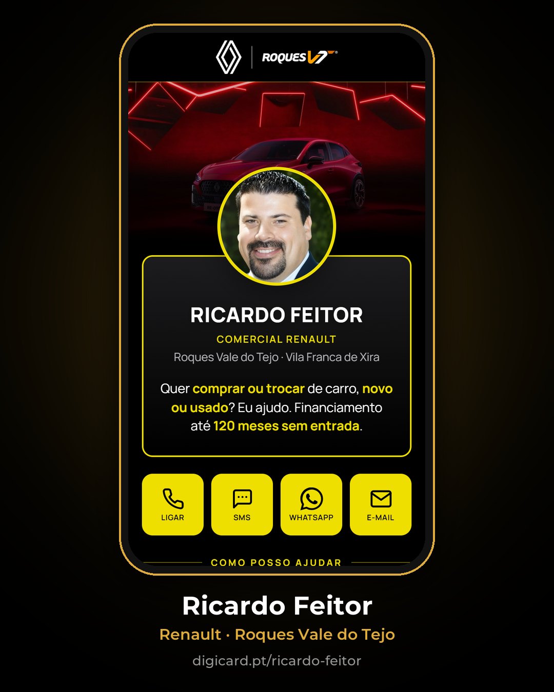 Cartão digital de Ricardo Feitor, Comercial Renault na Roques Vale do Tejo