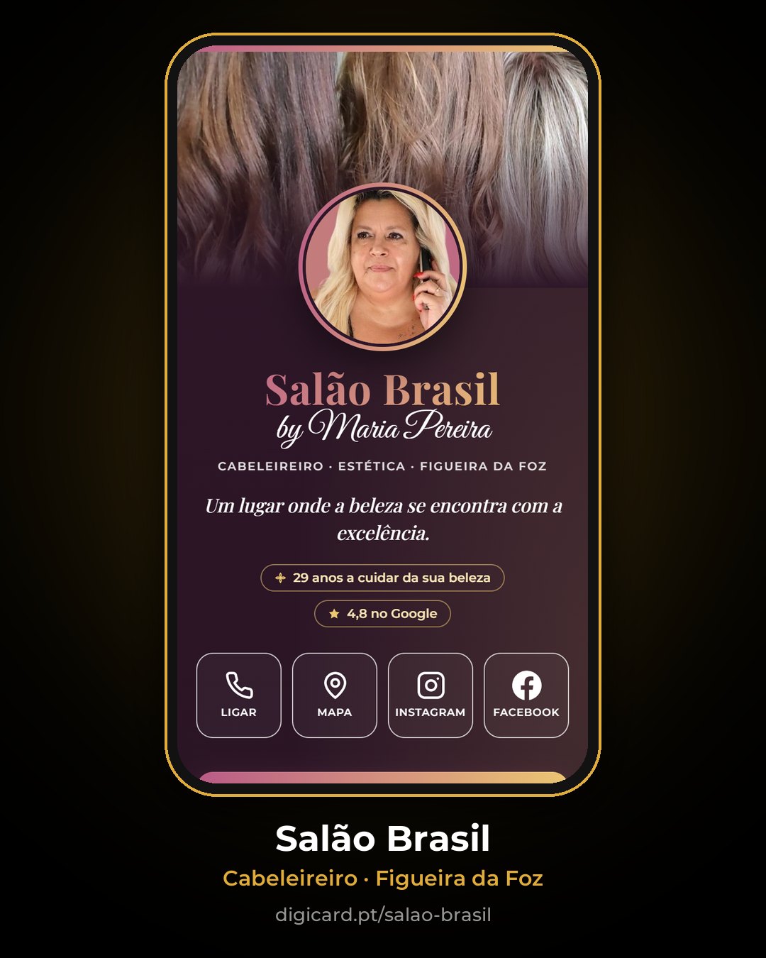 Cartão digital do Salão Brasil by Maria Pereira, cabeleireiro na Figueira da Foz