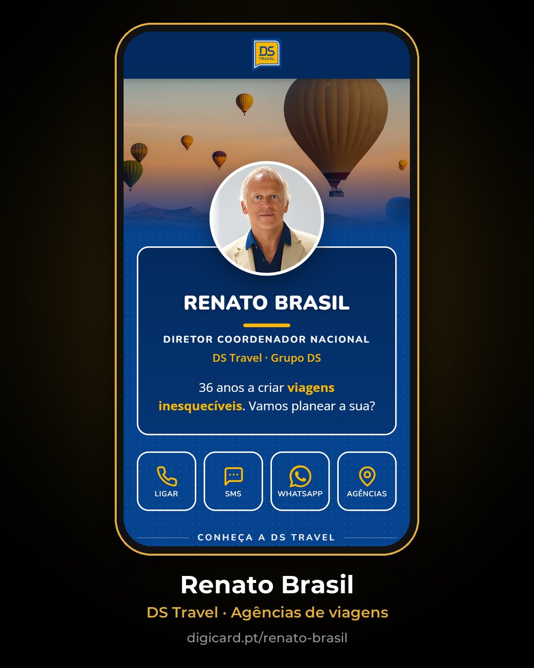 Cartão digital de Renato Brasil, Diretor Coordenador Nacional da DS Travel