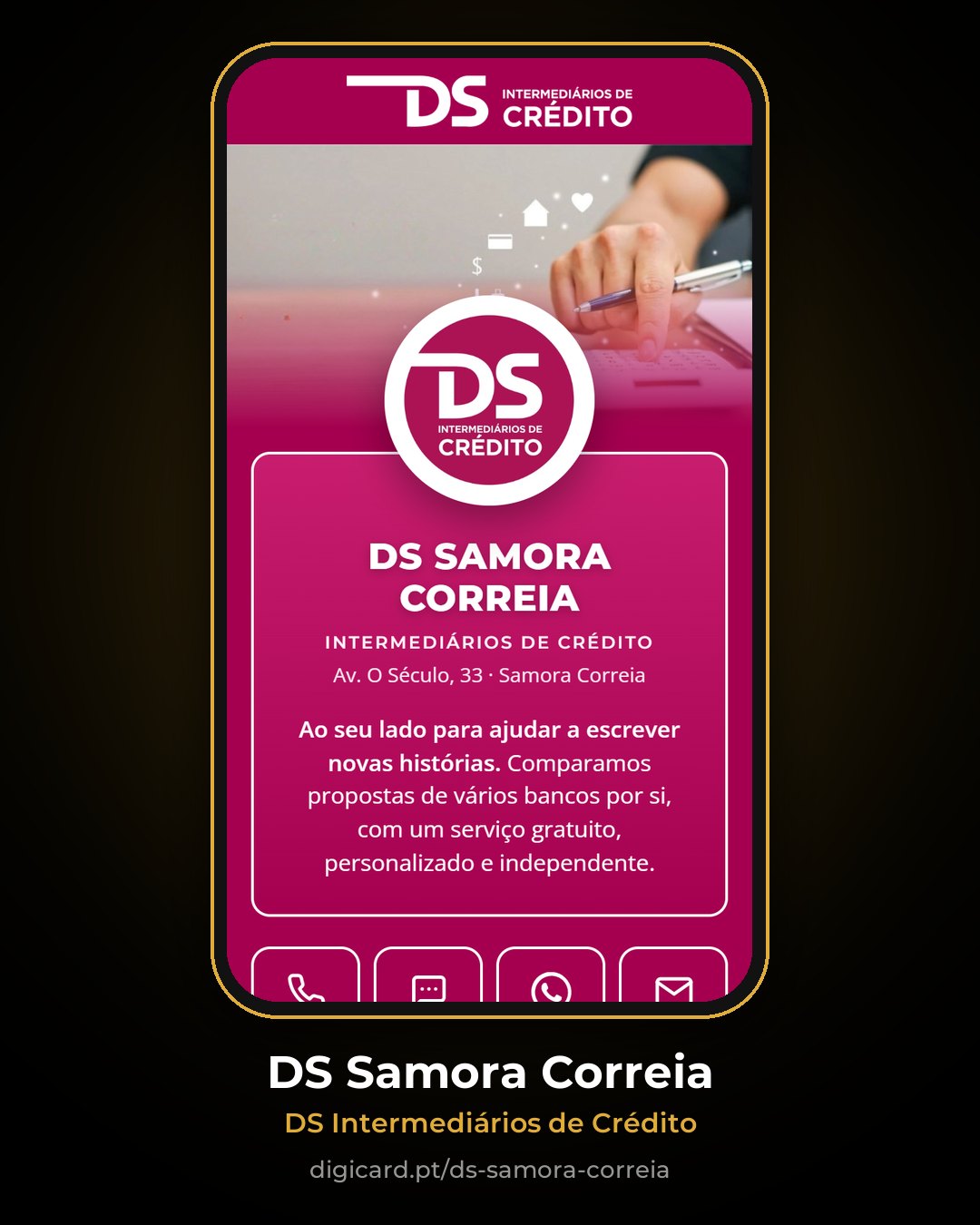 Cartão digital da DS Intermediários de Crédito Samora Correia