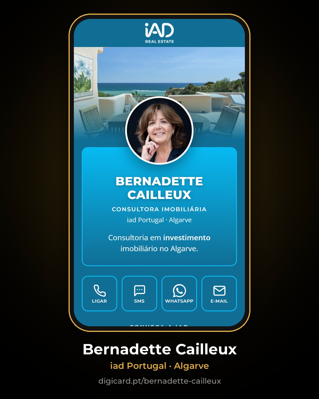 Cartão digital de Bernadette Cailleux, iad Portugal Algarve