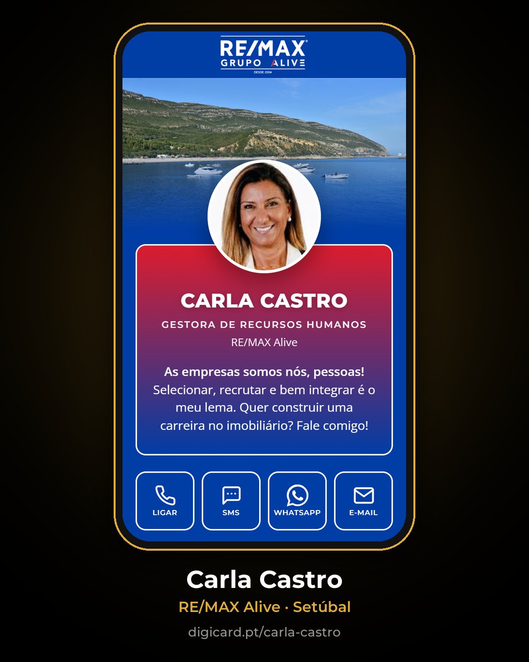 Cartão digital de Carla Castro, RE/MAX Alive, Setúbal