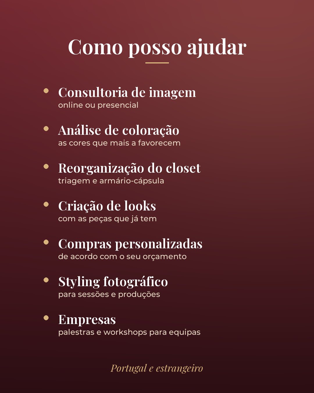 Como posso ajudar: lista de serviços de consultoria de imagem